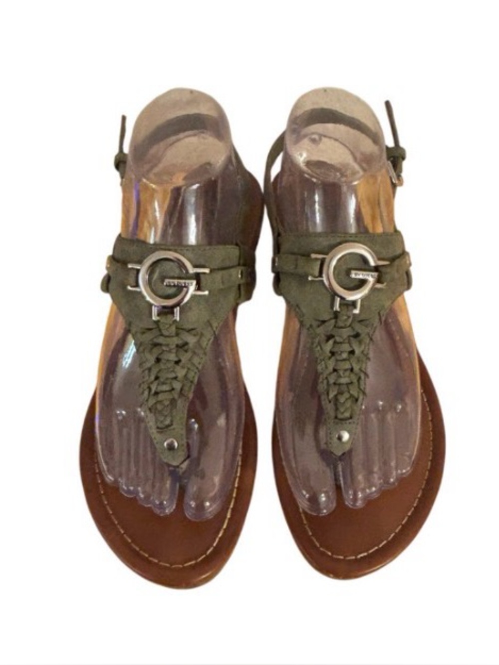 G by Guess green vegan 
leather thong flip flop sandals sz 8